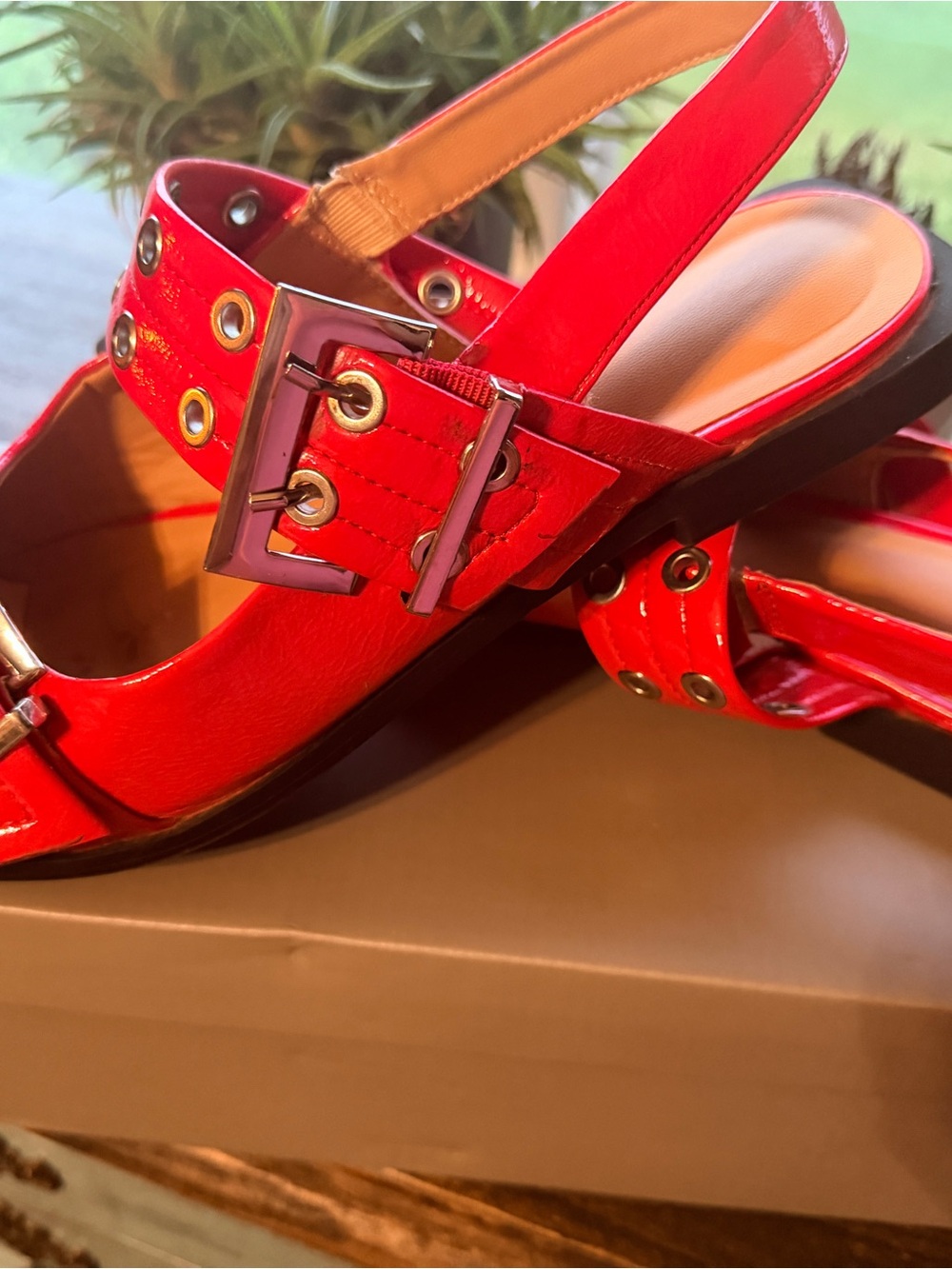 Red Slingback Buckle Sandals - Women's Casual Dress Shoe